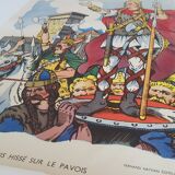 Clovis hoisted on the bulwark, educational poster edited by "Fernand Nathan Publisher", 50-60 years