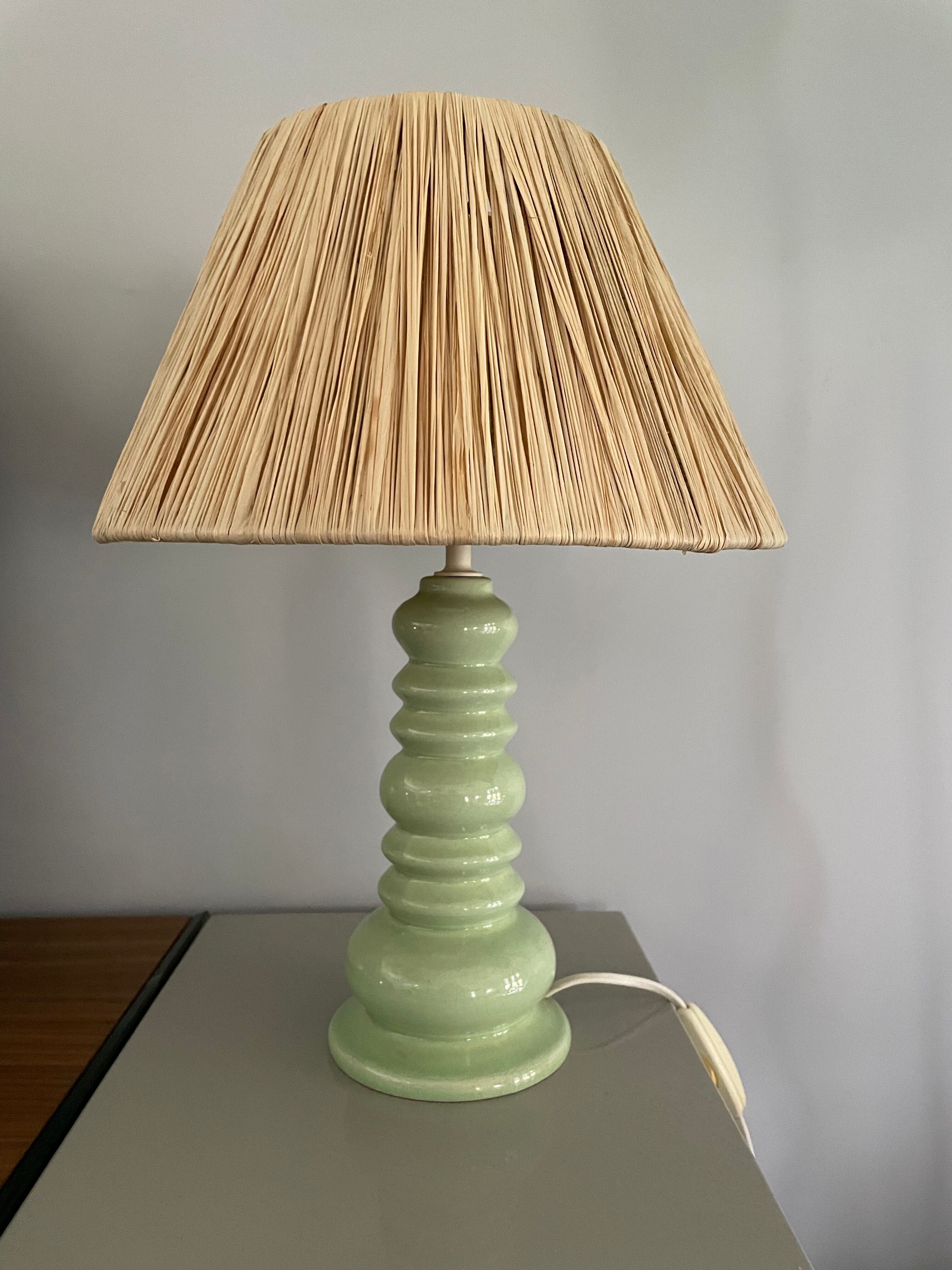 Lampe vintage pastel abat-jour raphia