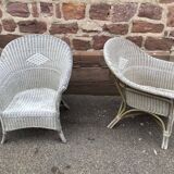 2 fauteuils vintage en rotin grisé des années 60