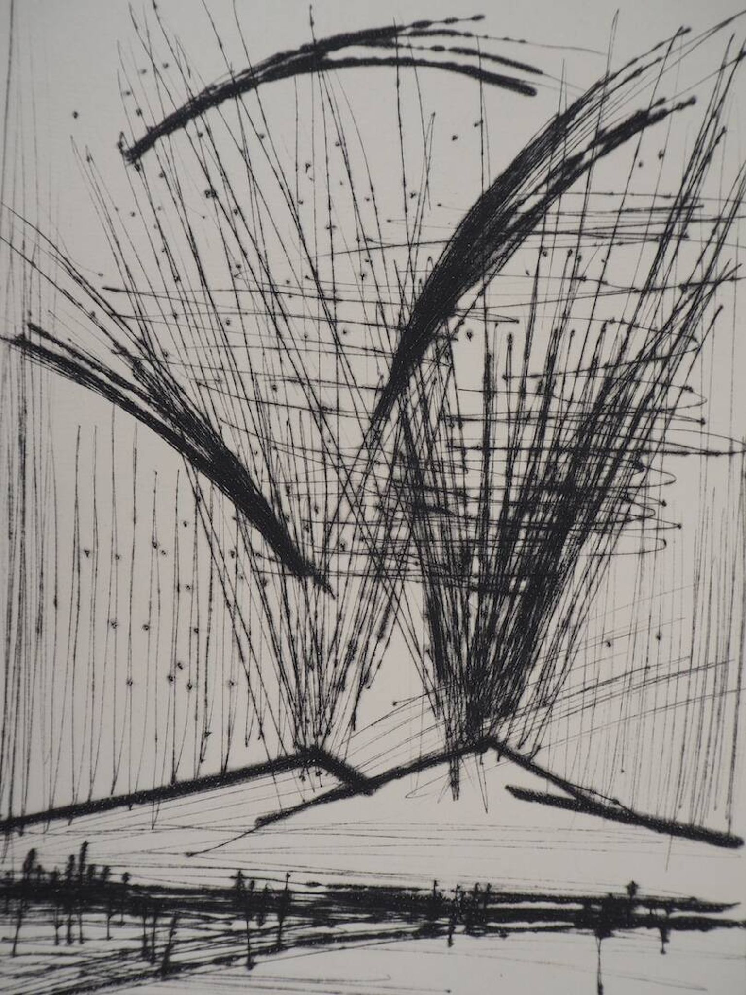 Bernard Buffet : Le volcan du Vésuve - Gravure originale