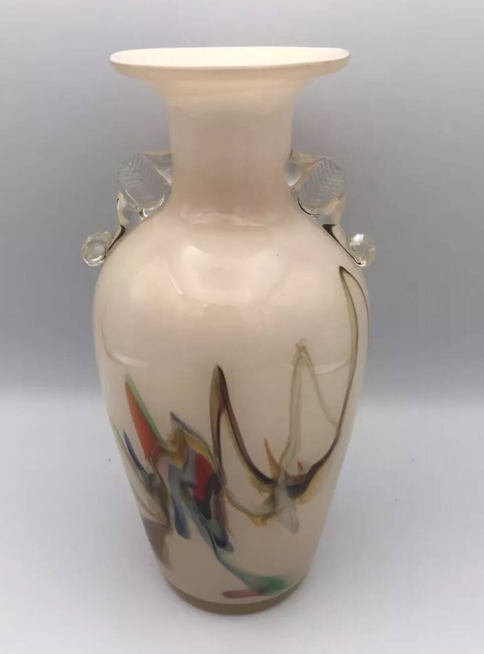 Vase type amphora in blown glass and artistic inclusion 20.5 cm