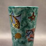 Earthenware vase decorated with fish signed Monaco Cerart