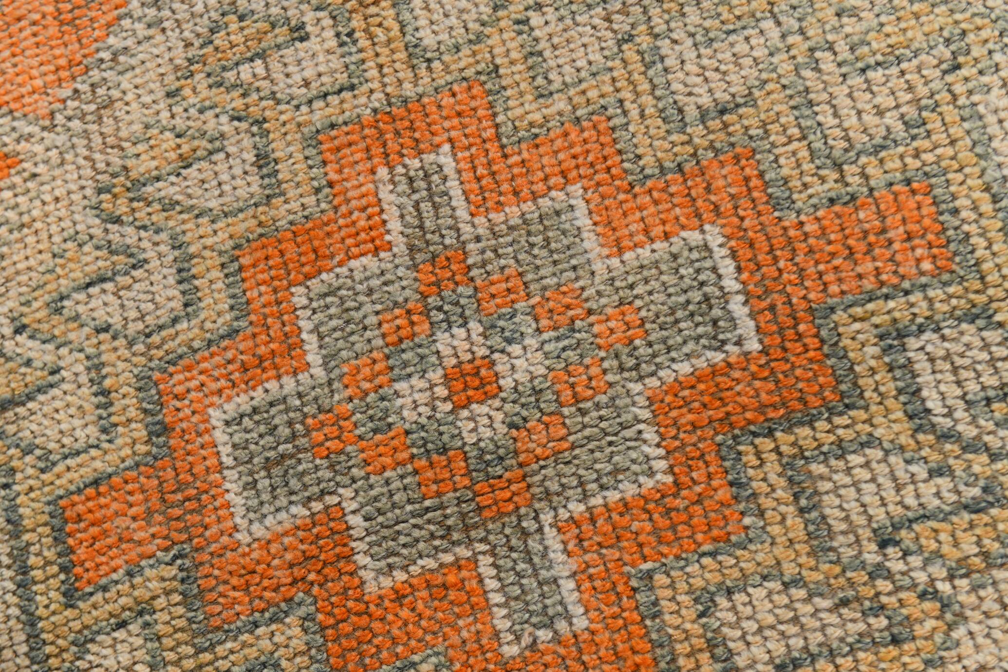 Pumpkin Orange & Grey Turkish Vintage Runner Rug, 86x356 Cm