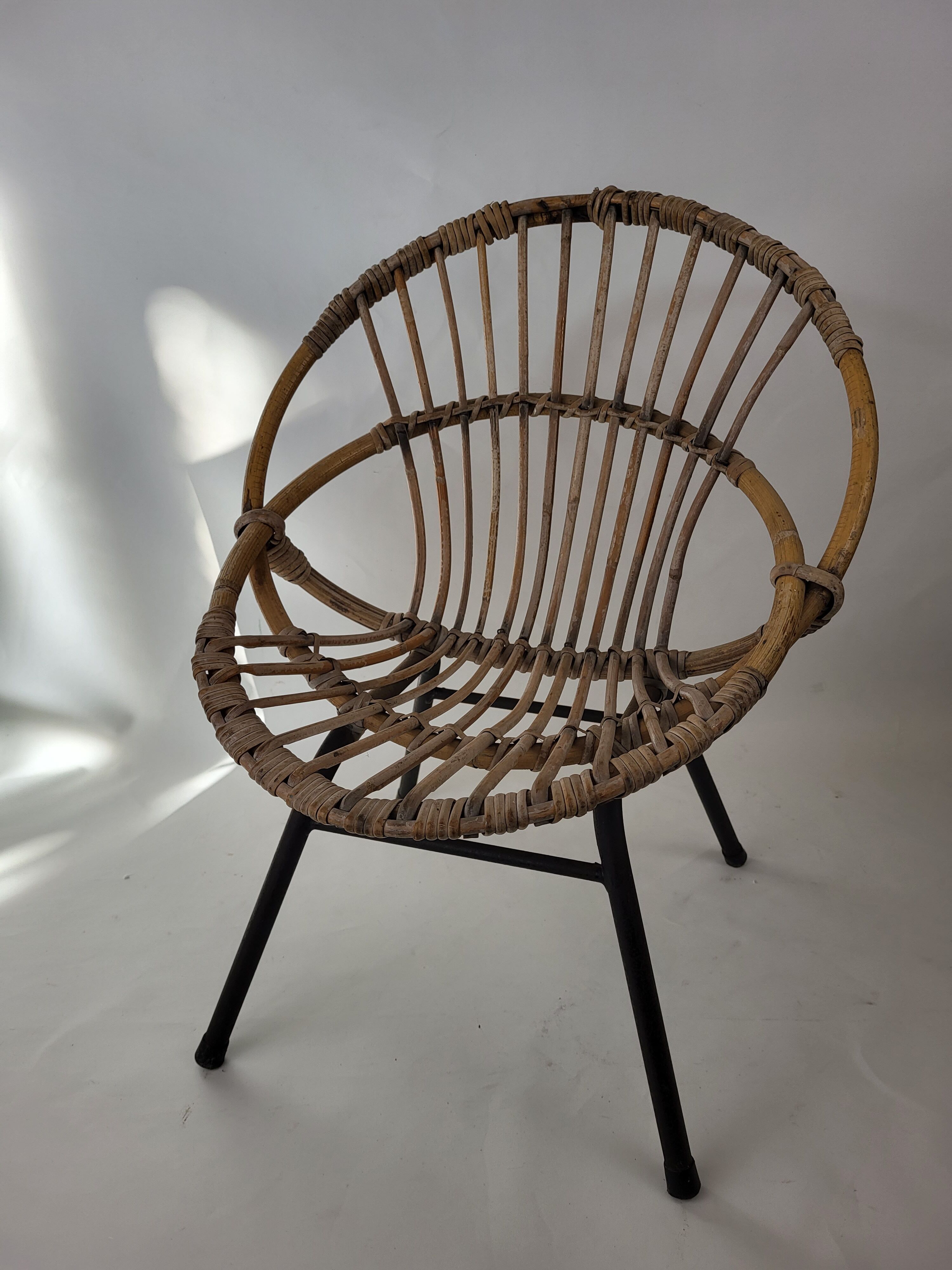 Children's armchair rattan and metal 60s