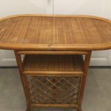 Table and 2 armchairs set in rattan and wicker, 70s/80s