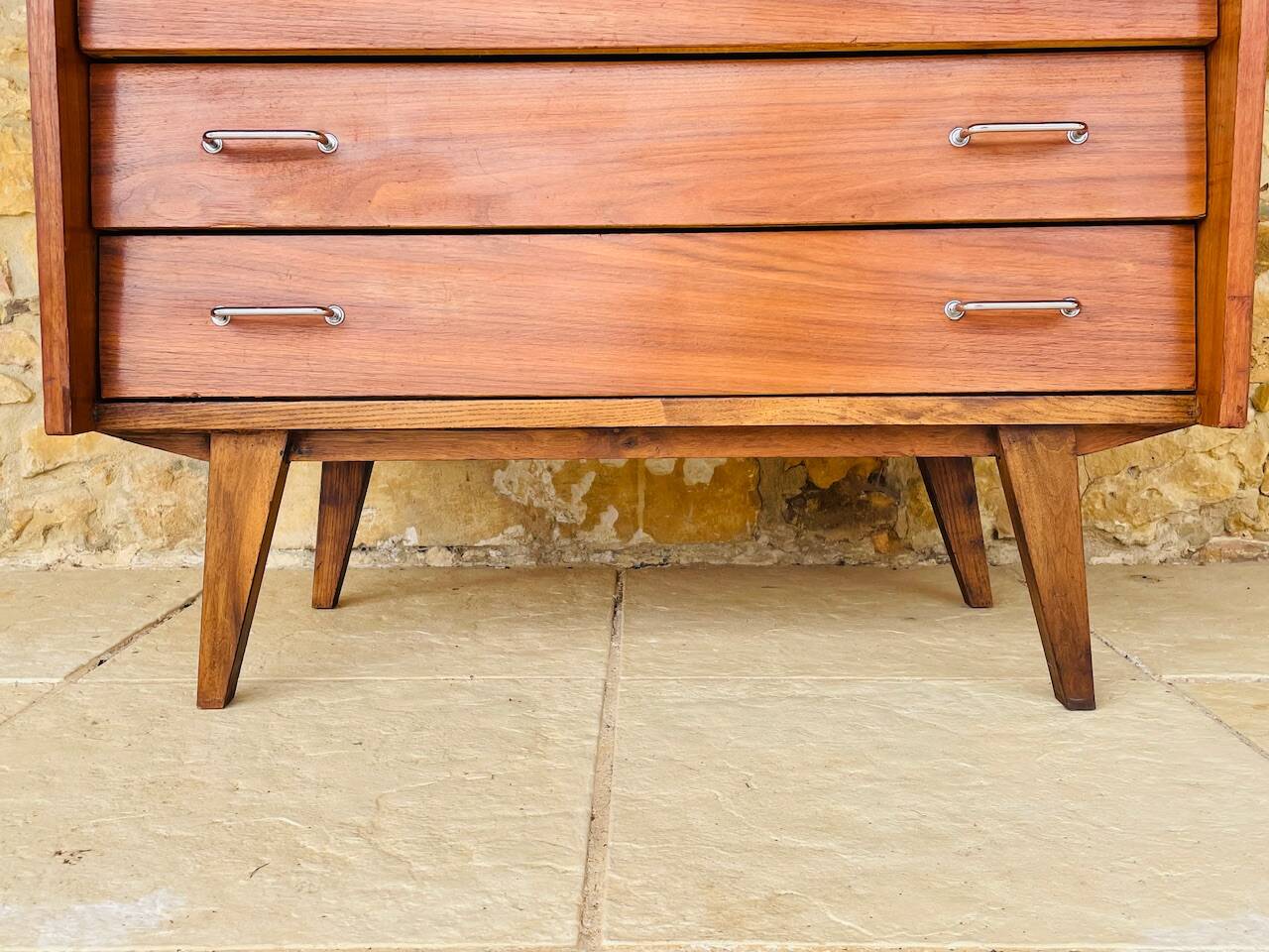 Vintage walnut commode with tapered legs circa 1950s