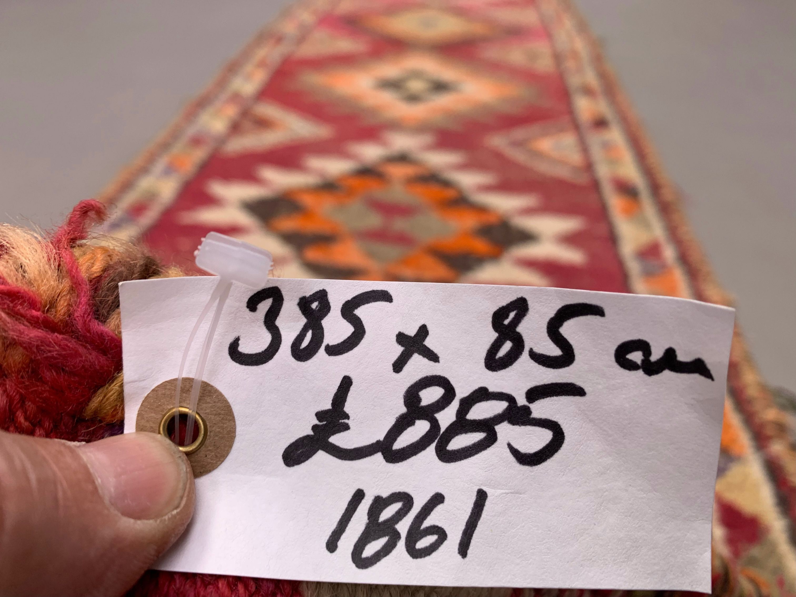 Vintage turkish  tribal runner 385x85 cm veg dye wool rug tribal, handmade