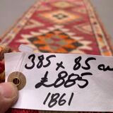 Vintage turkish  tribal runner 385x85 cm veg dye wool rug tribal, handmade