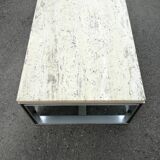 Rectangular coffee table in travertine, glass and aluminium L120