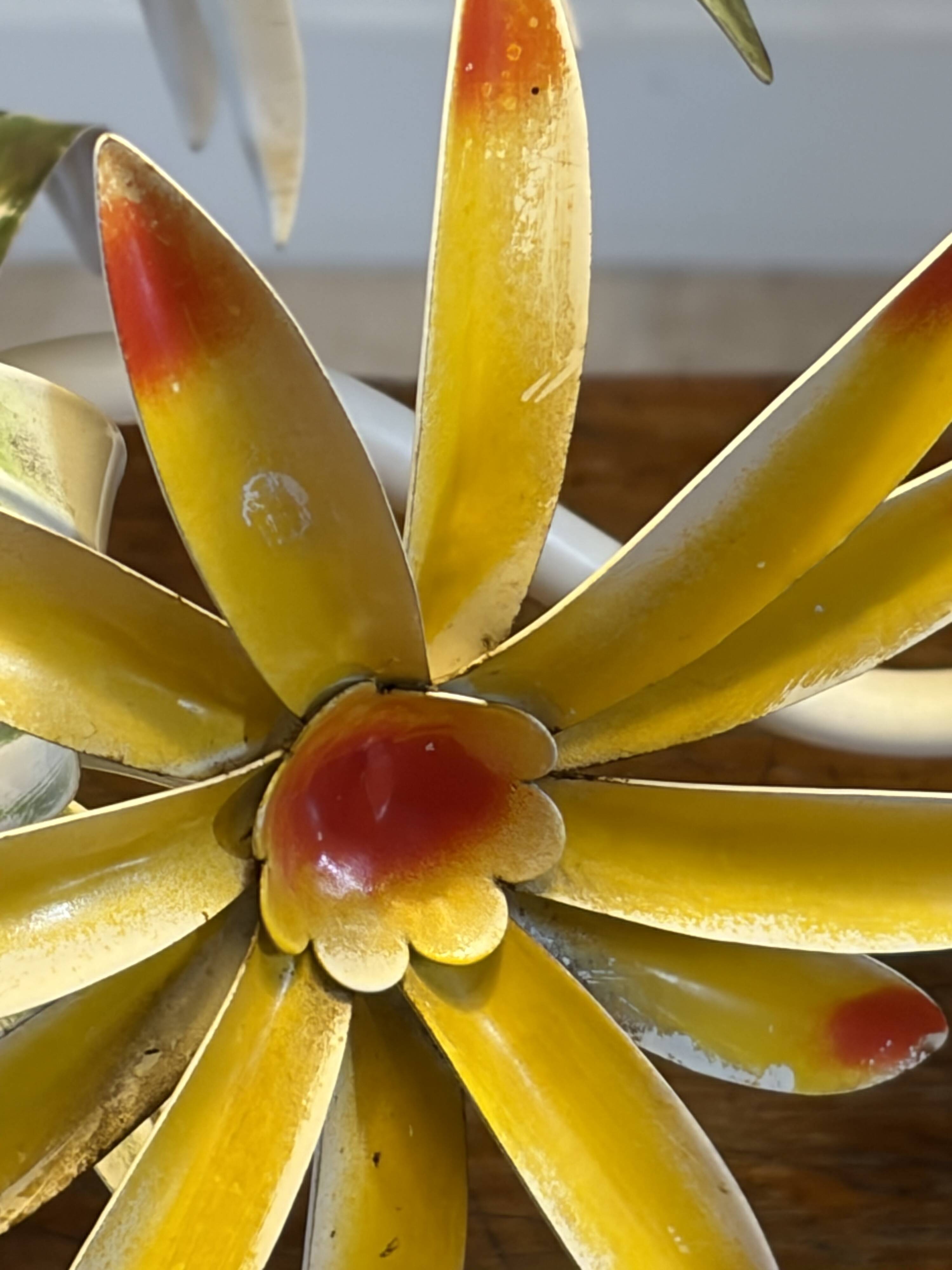 Vintage floral metal painted chandelier – 3 lights – 1970s