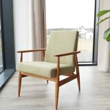 Set of Scandinavian Lounge Chair and footrest Olive corduroy Classic Design