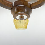 Mid-century Wood & Glass Chandelier by Dřevo Humpolec, 1960's