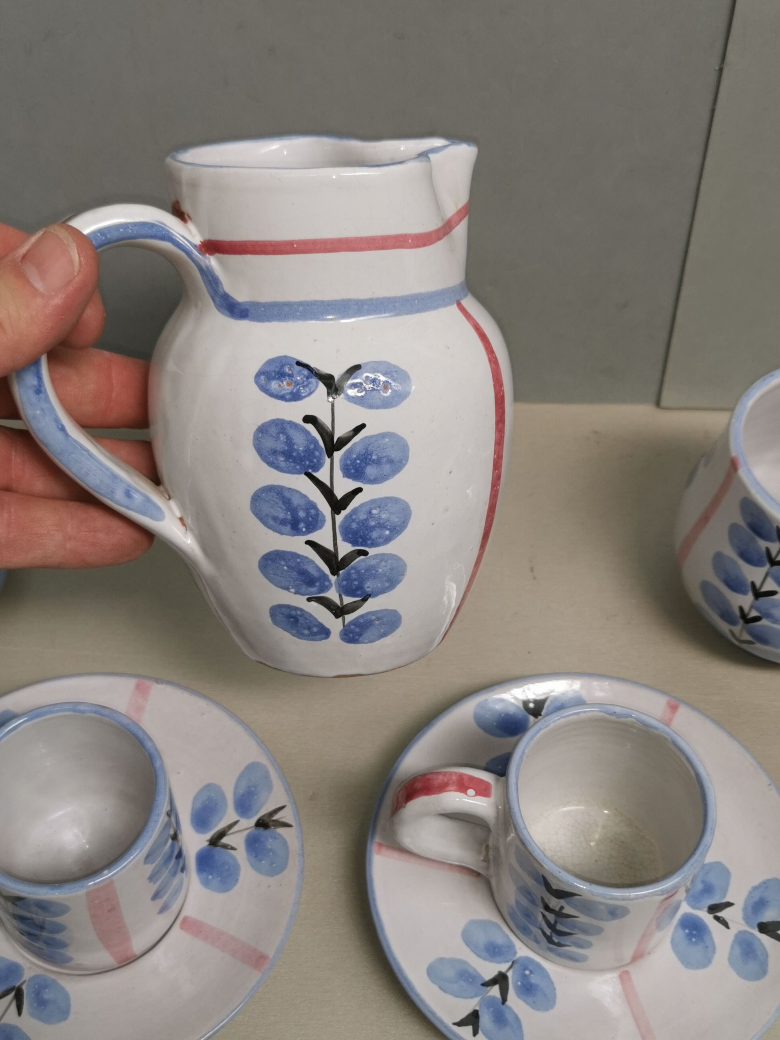 Vintage coffee service, ceramics signed Yvon Roy