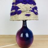 Purple ceramic lamp and wool lampshade 70s