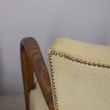 PAIR OF VINTAGE 1940S ARMCHAIRS IN WOOD AND FABRIC, ITALIAN DESIGN