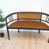 Banc Art Nouveau vintage en bois courbé : assise rembourrée des années 1950