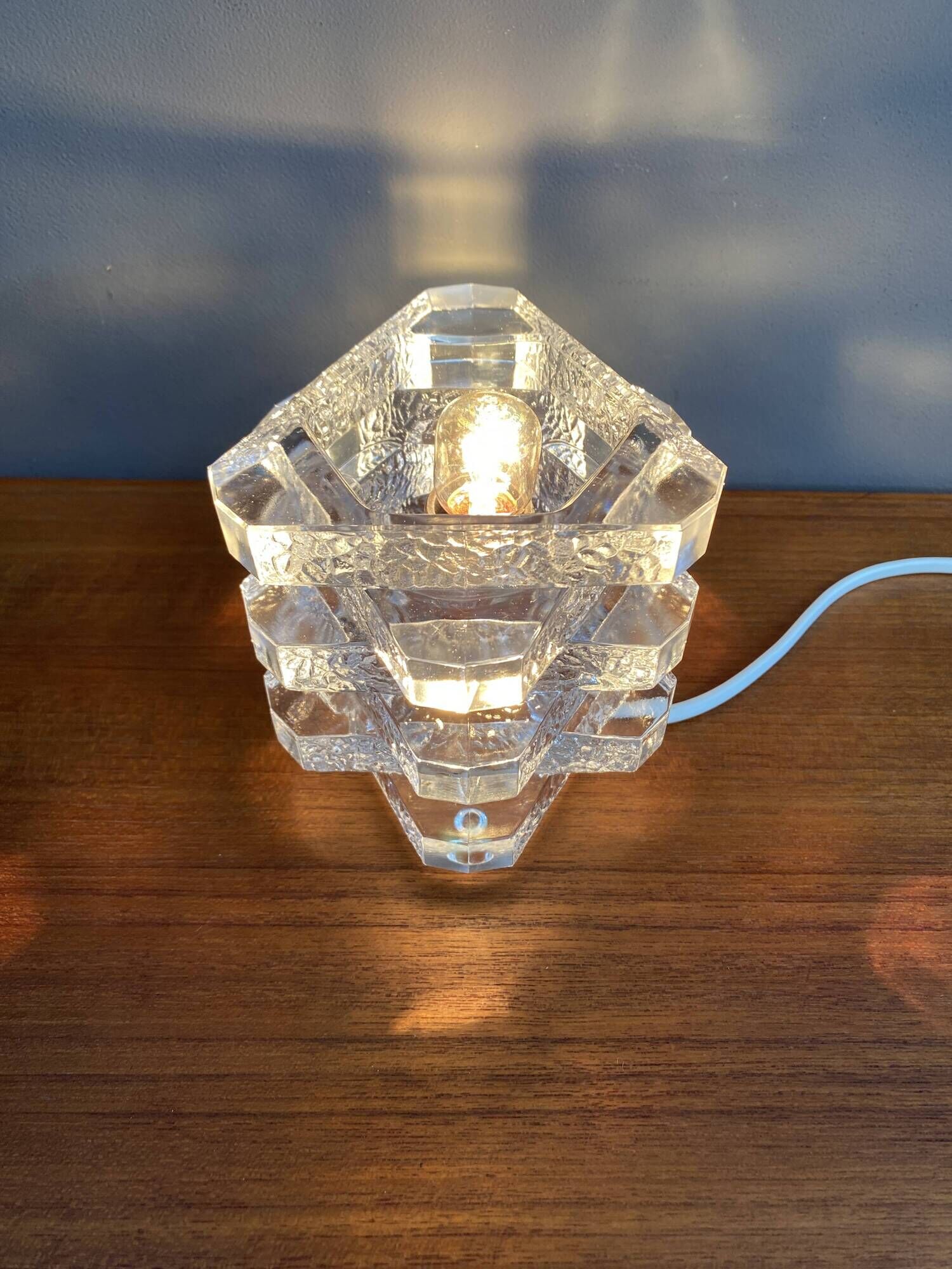 Glass table lamp by Peill & Putzler 1960s Ice cube series
