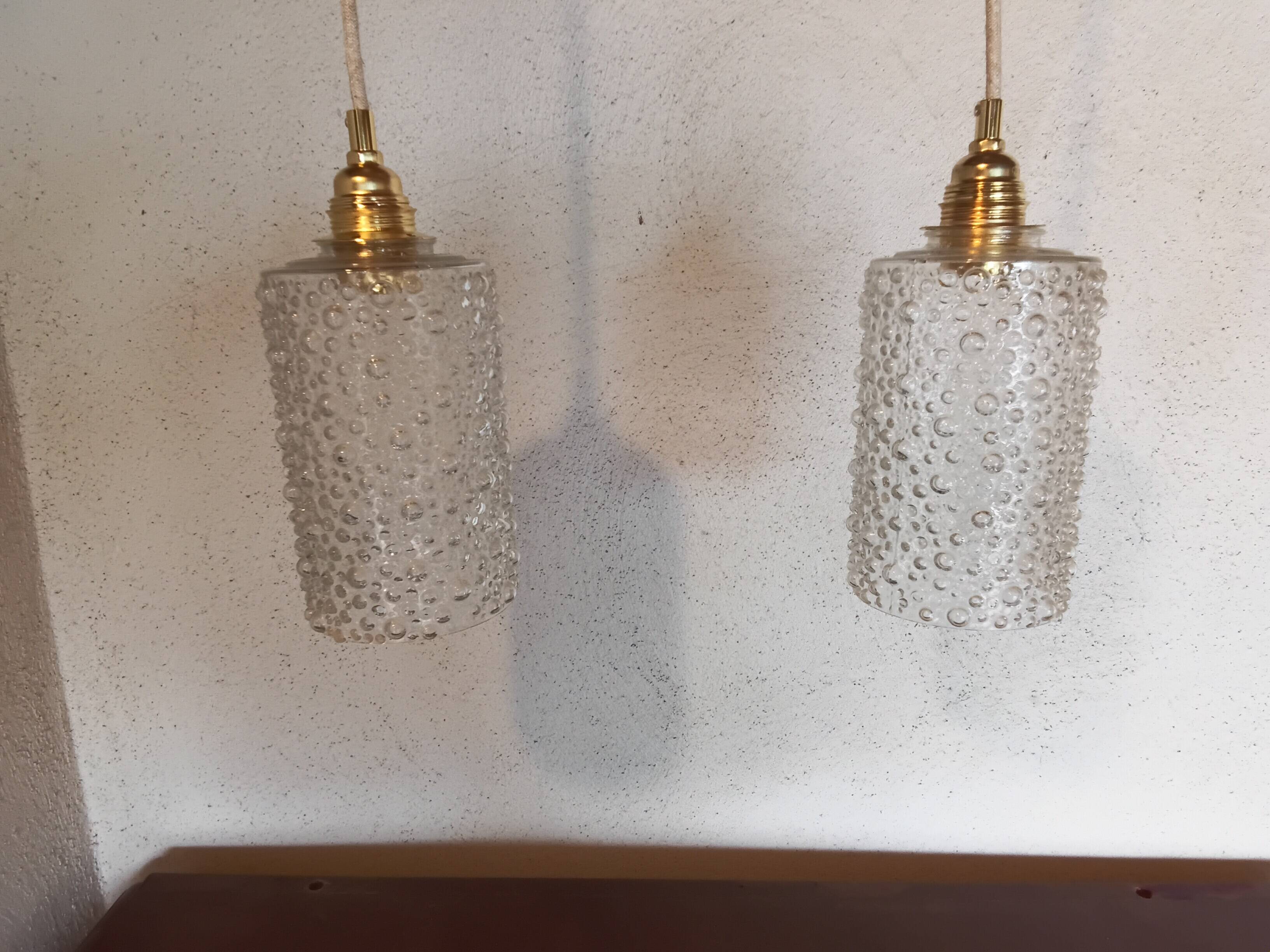 Set of two vintage bubble glass pendant lights