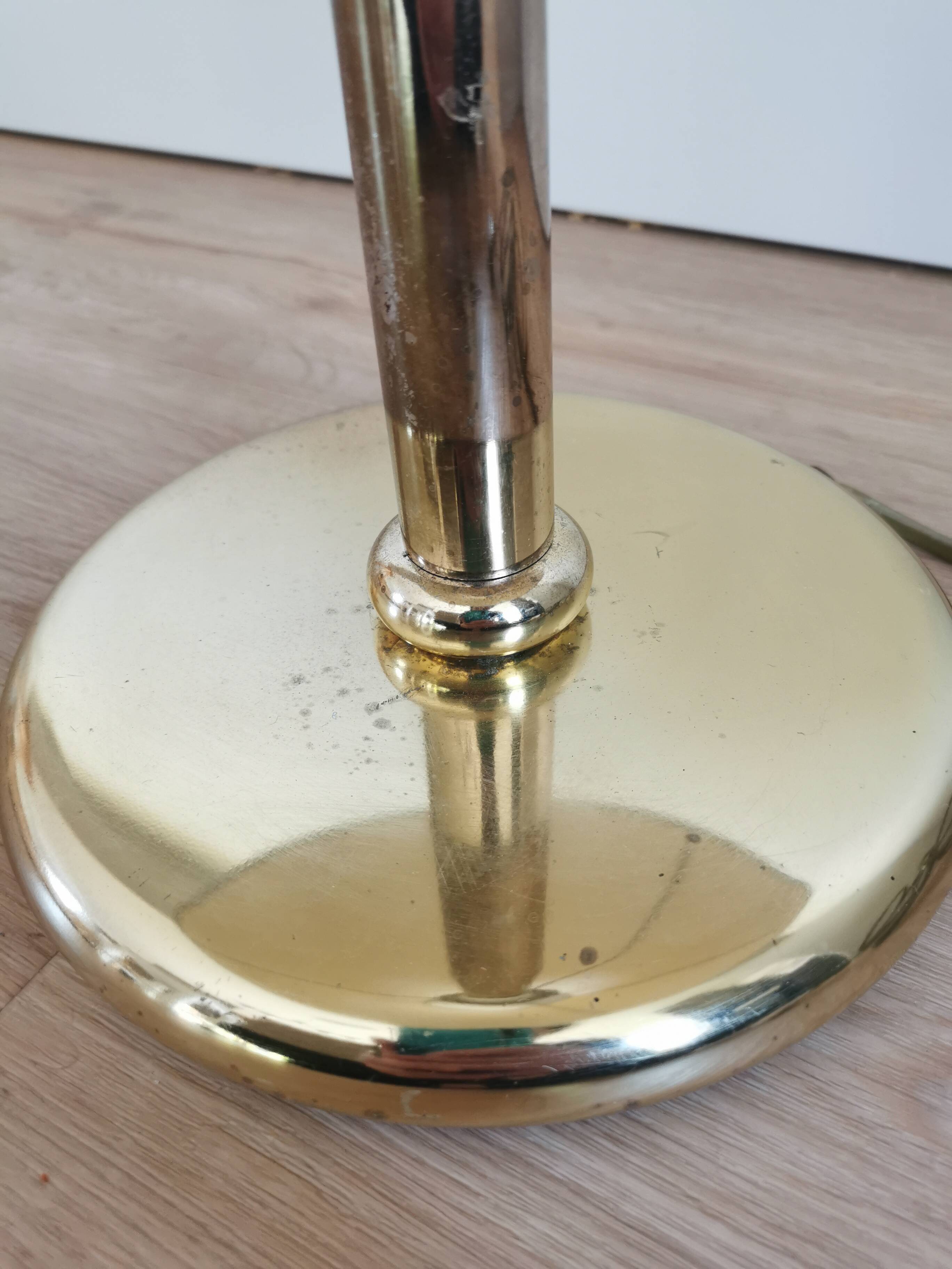 Vintage Brass Table Lamp with Fabric Shade, Mid-Century Bedside Light
