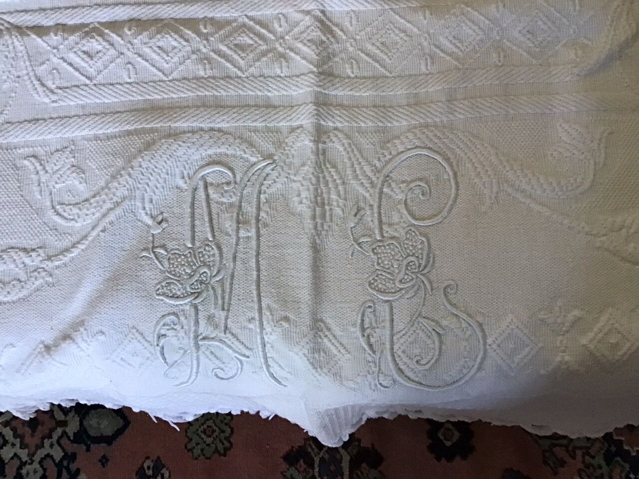 19th bed top in cotton piqué marked MC