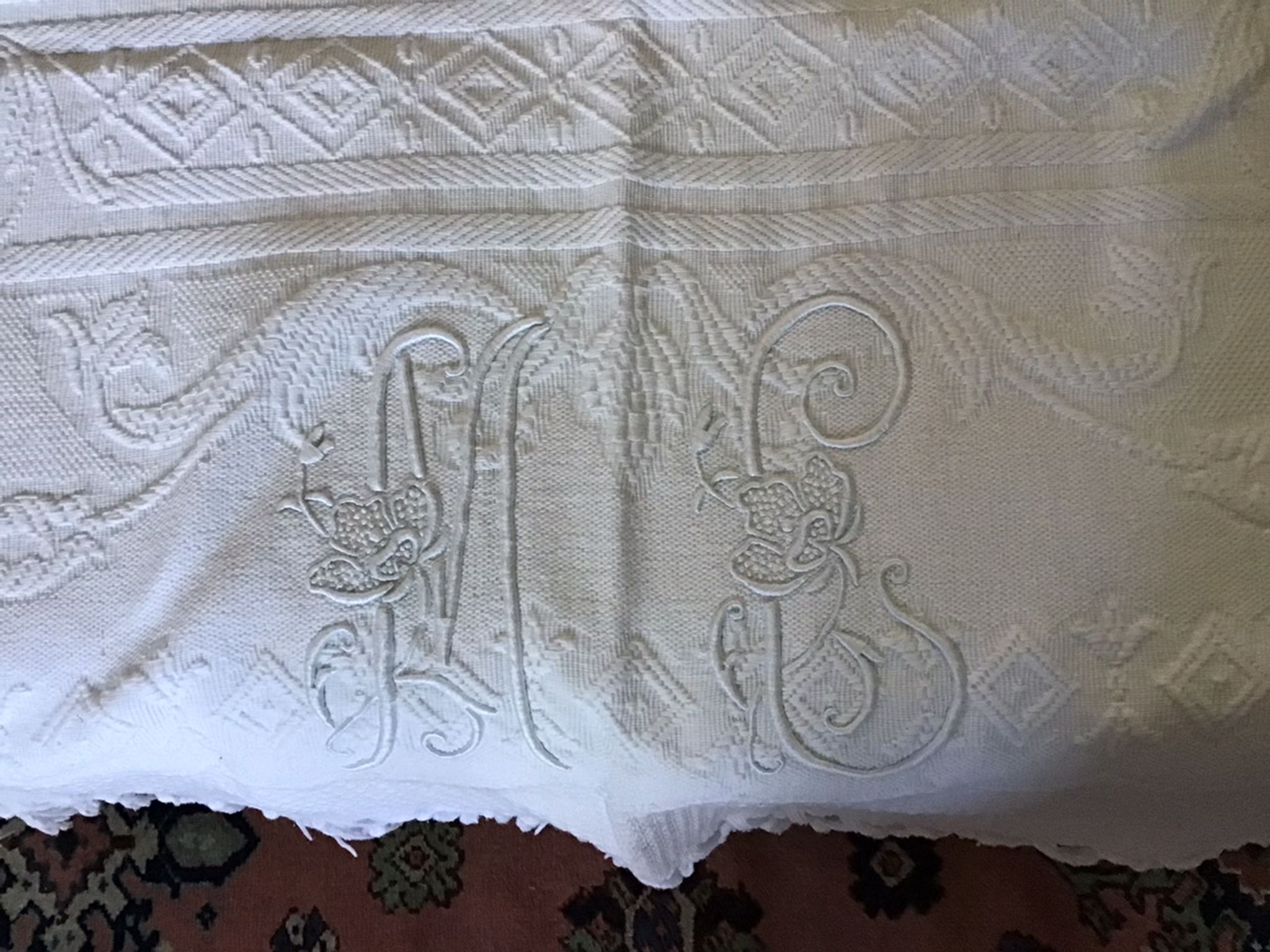 19th bed top in cotton piqué marked MC
