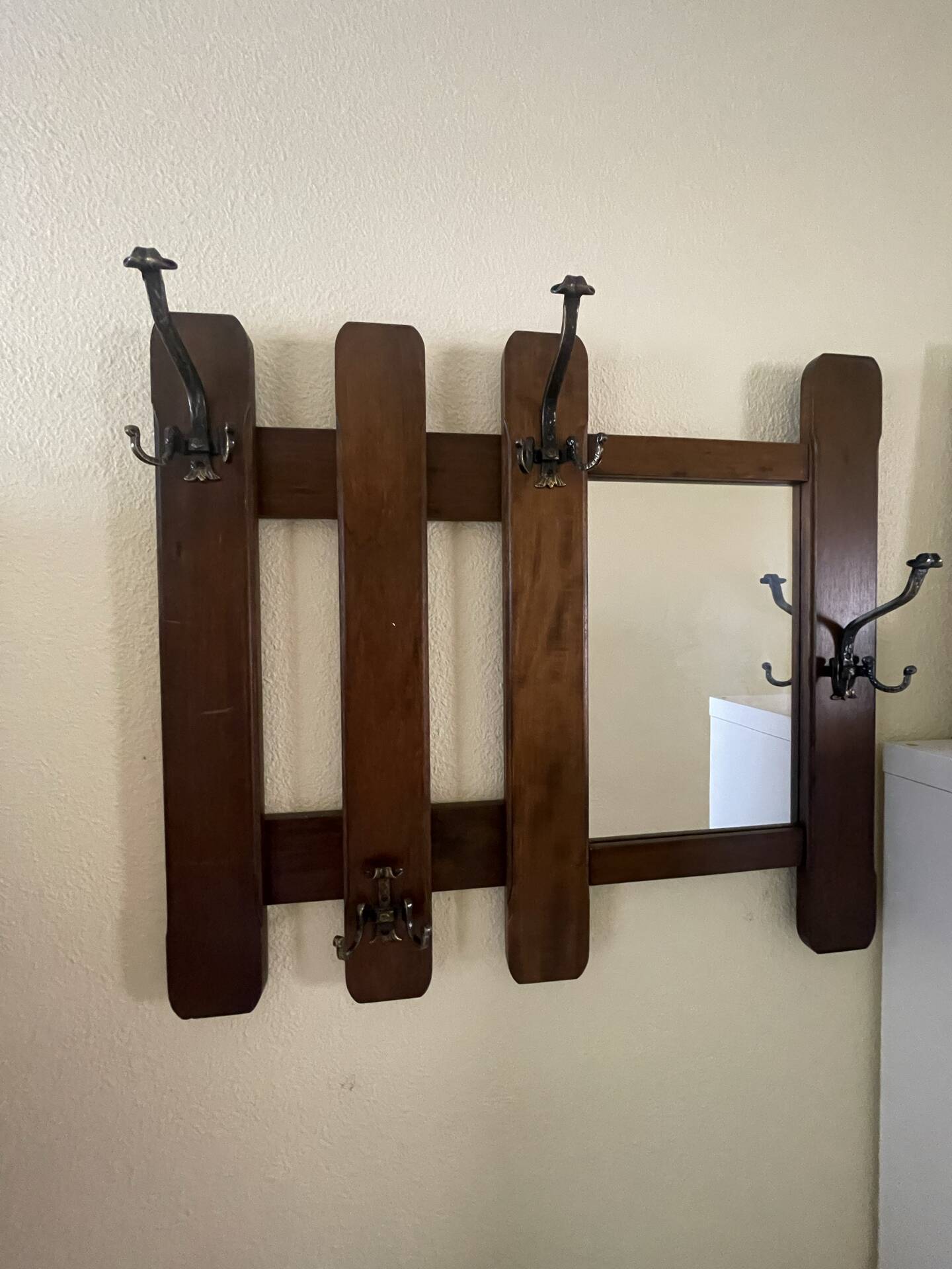 Vintage Wooden Wall Coat Rack with Mirror