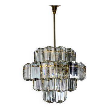 Lustre en cristal taillé à 4 niveaux Kinkeldey, laiton doré, années 1970, Allemagne
