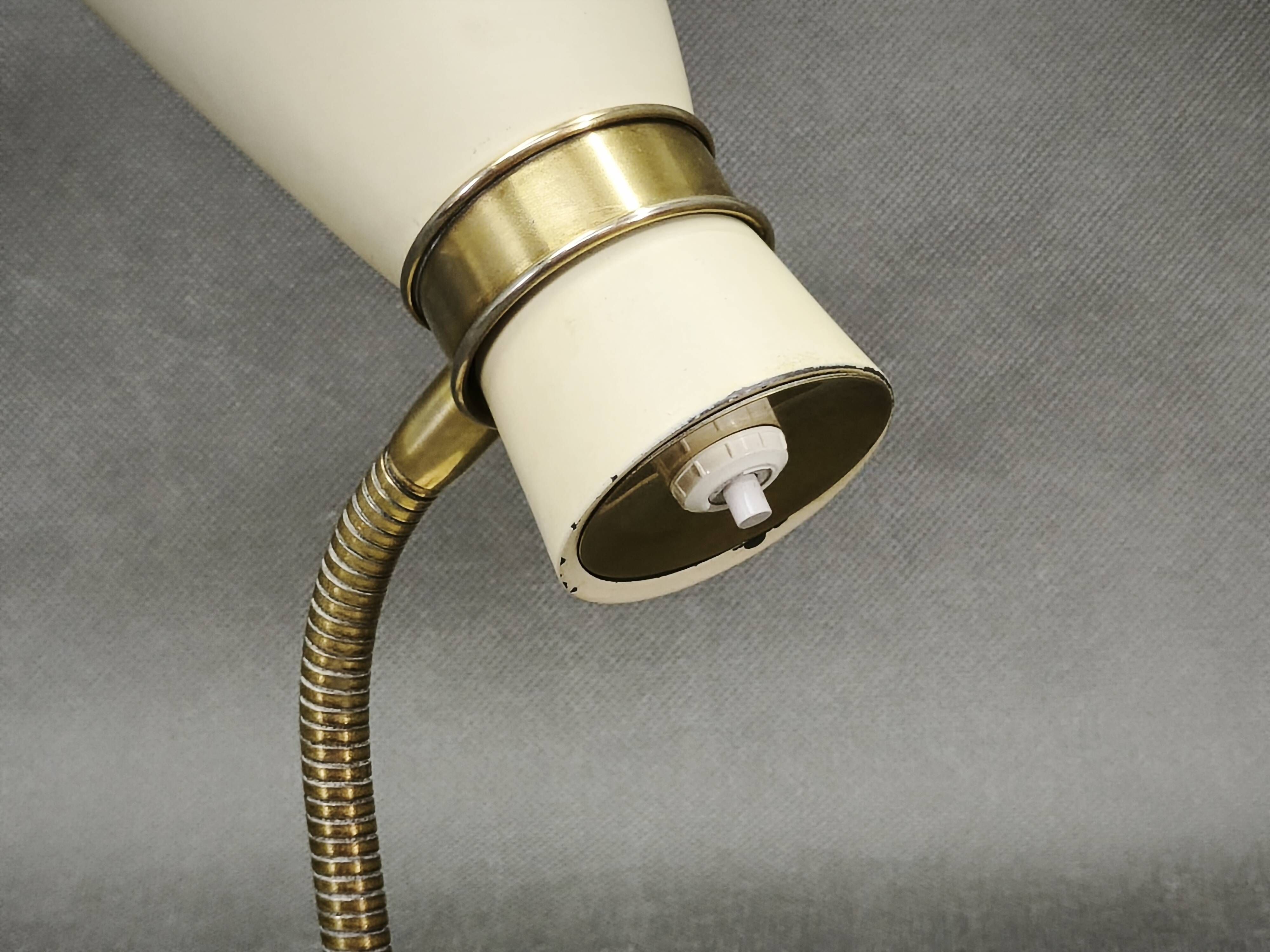 Pair of 1960s German Stilnovo Style Brass and Cream Adjustable Wall Sconces