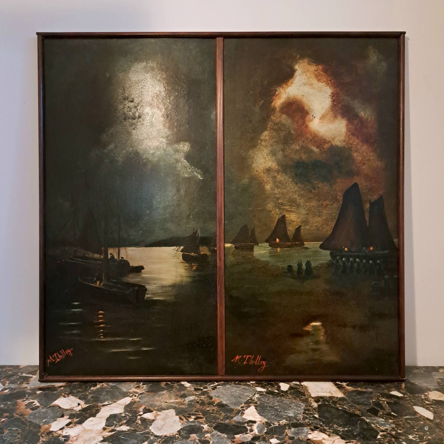 Impressionist painting, oil on wood, 19th century - Signed marine