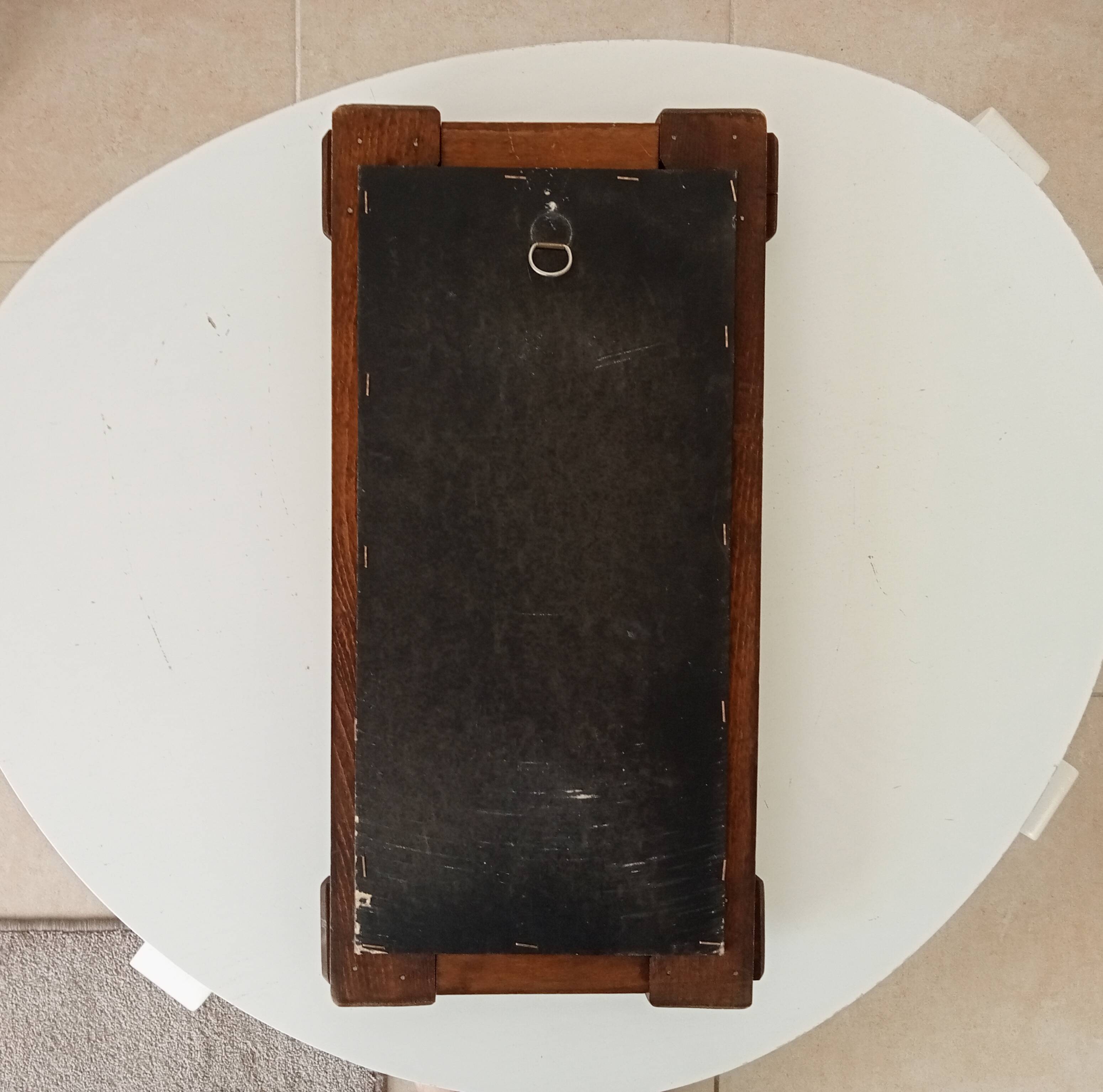 Miroir brutaliste vintage en chêne massif