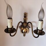 Paire d'appliques murales en laiton avec 2 feux, de style hollandais