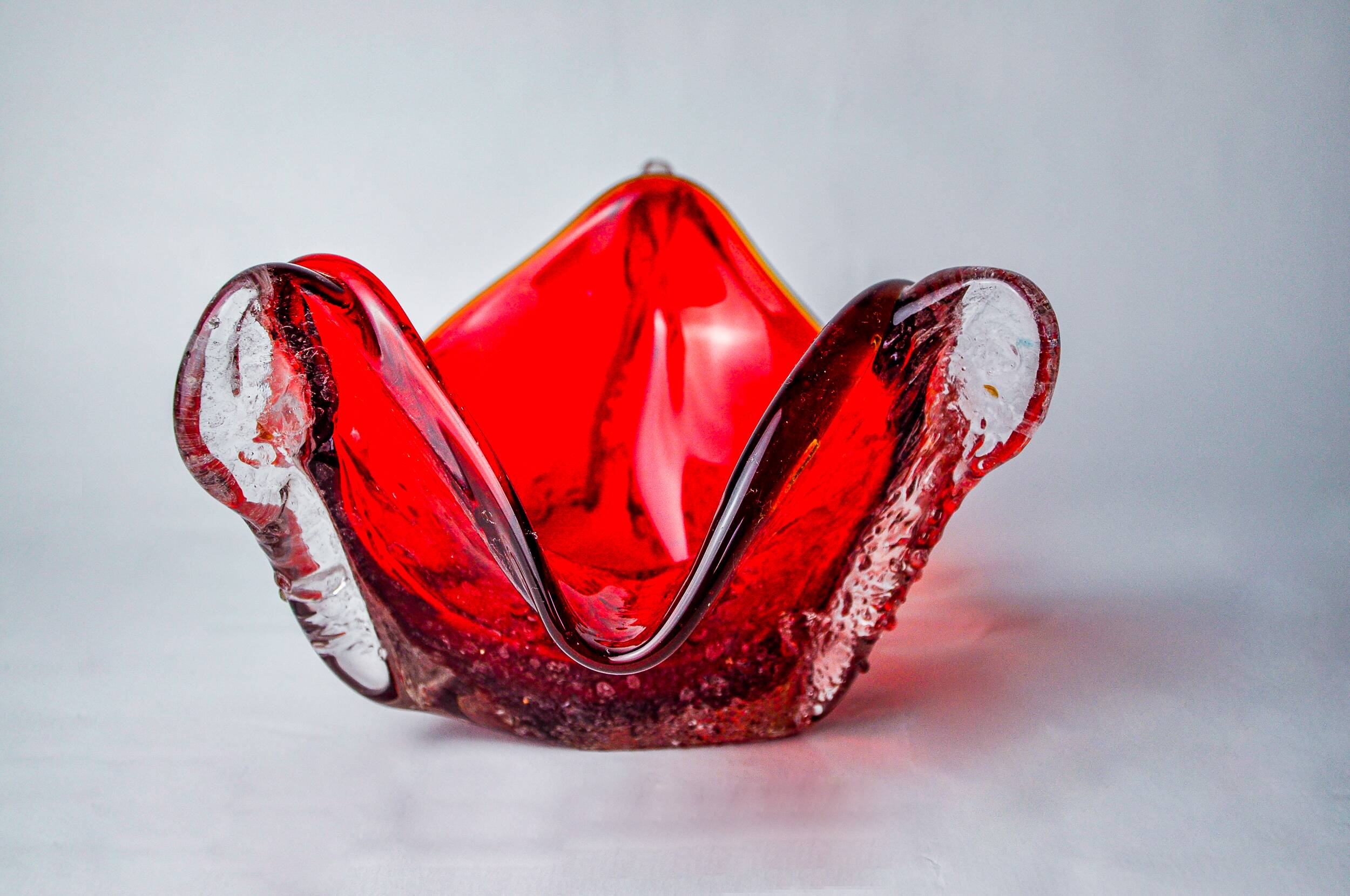 Sommerso red pocket tray by Seguso, frosted Murano glass, Italy, 1970