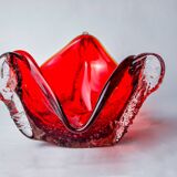Sommerso red pocket tray by Seguso, frosted Murano glass, Italy, 1970