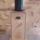 Patinated wooden candle holder, engraved with metal cup, sea decoration