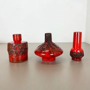 Set of 3 Red Black Ceramic Studio Pottery Vase Objects Otto Keramik Germany 1970