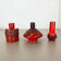 Set of 3 Red Black Ceramic Studio Pottery Vase Objects Otto Keramik Germany 1970