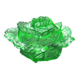 Portieux glass cabbage butter dish (urane uraline)