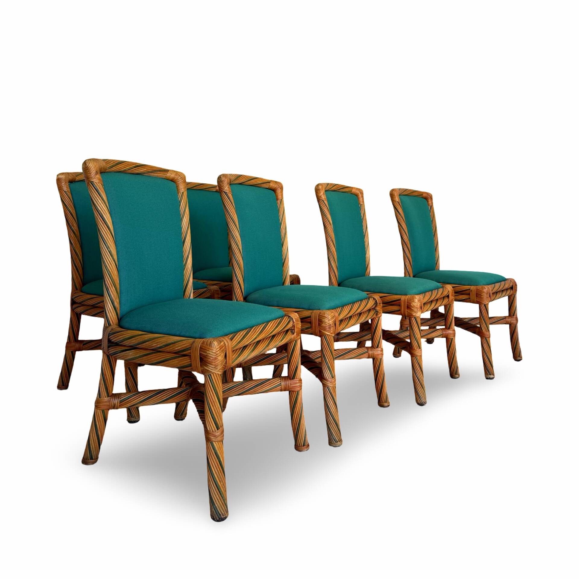 Set of six vintage bamboo and rattan dining chairs