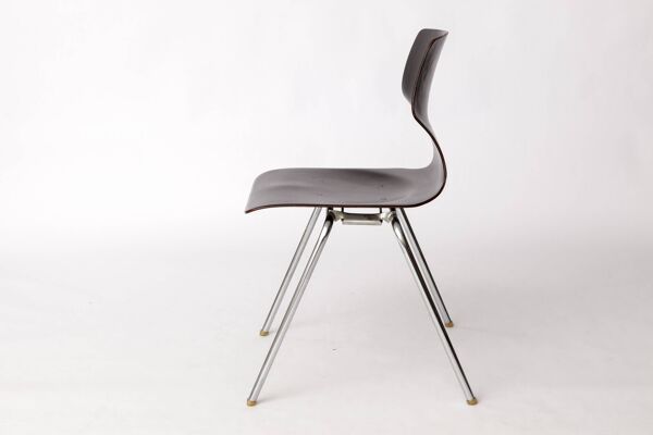 6 chaises Flötotto Pagwood – classique du design allemand, années 1970, chrome et contreplaqué