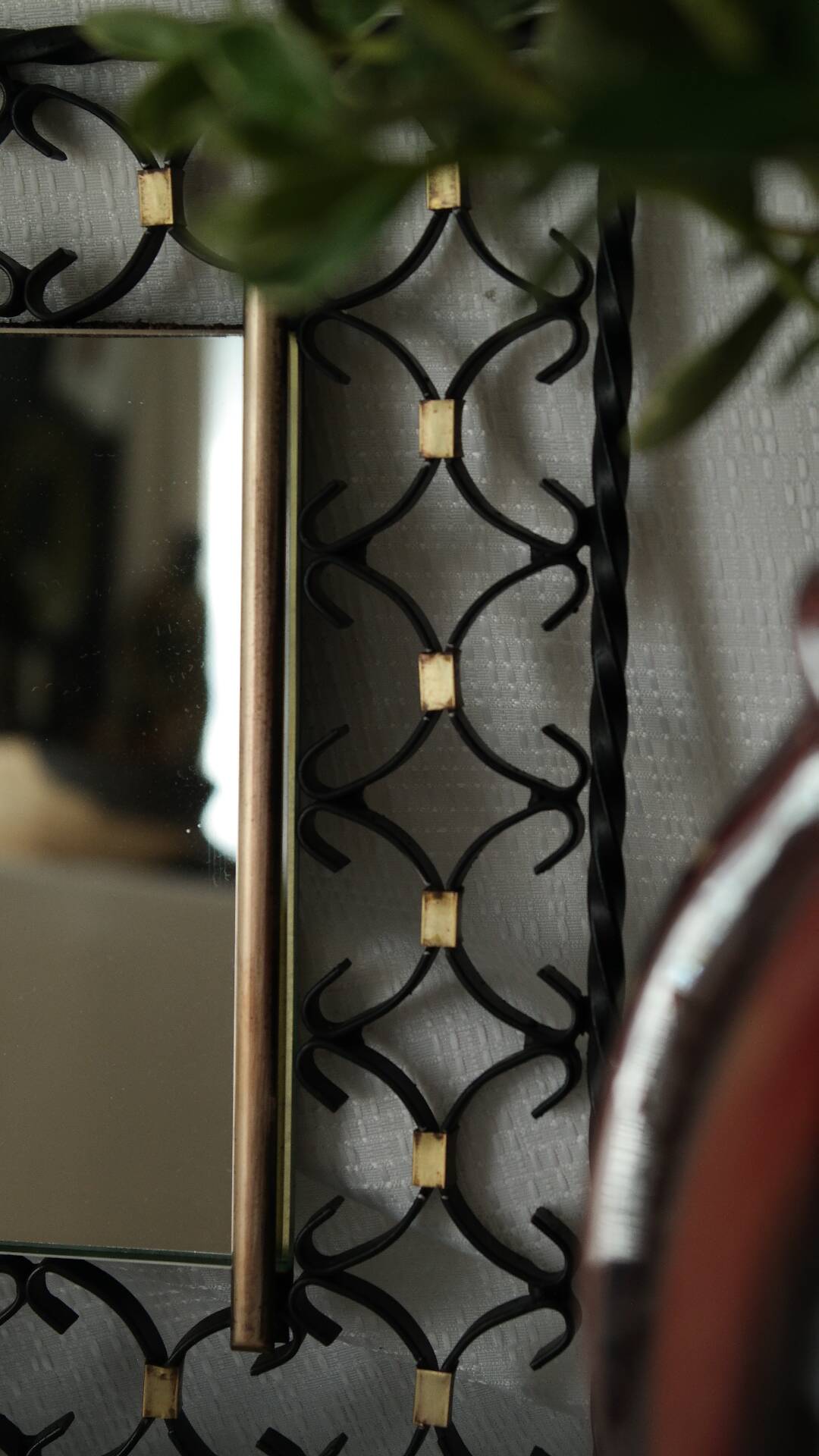 Miroir en fer forgé et laiton vintage 50/60