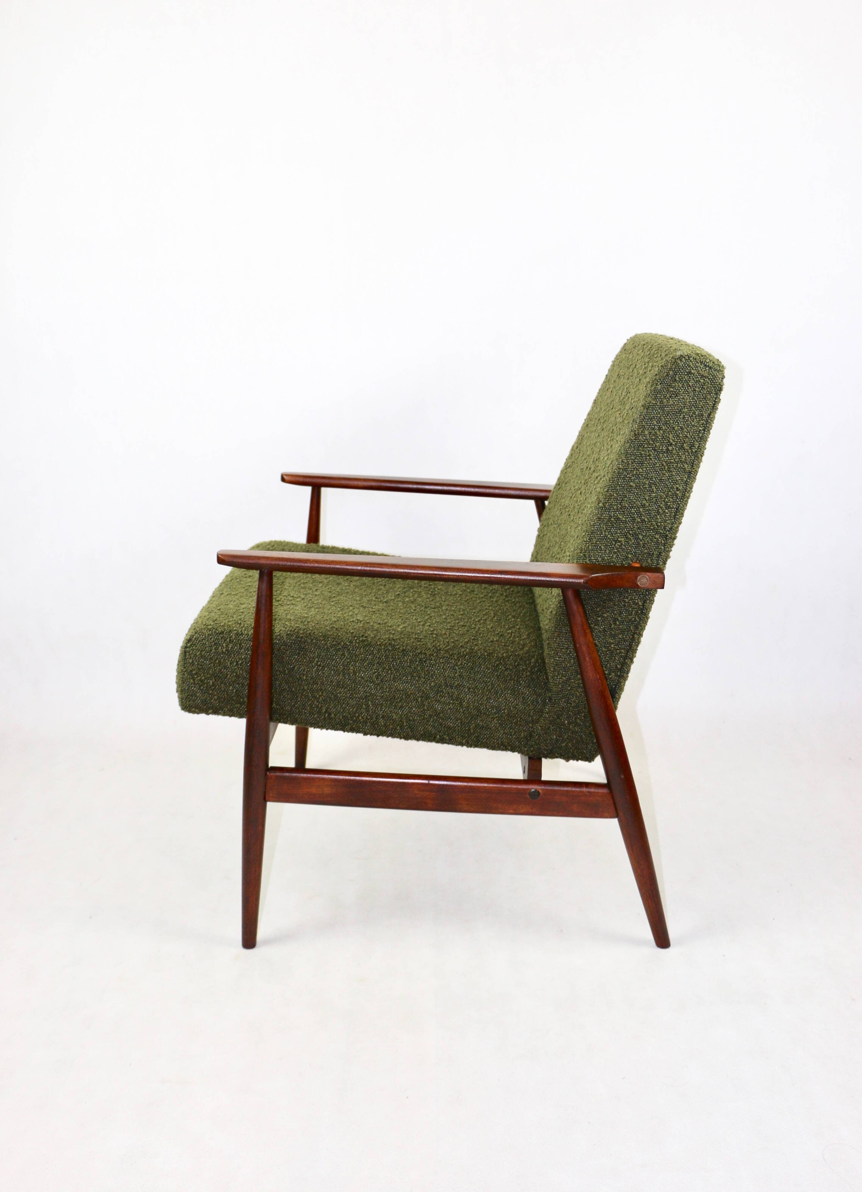 Armchair 'Lis', 1970s olive boucle, design by Henryk Lis - 2 pieces available