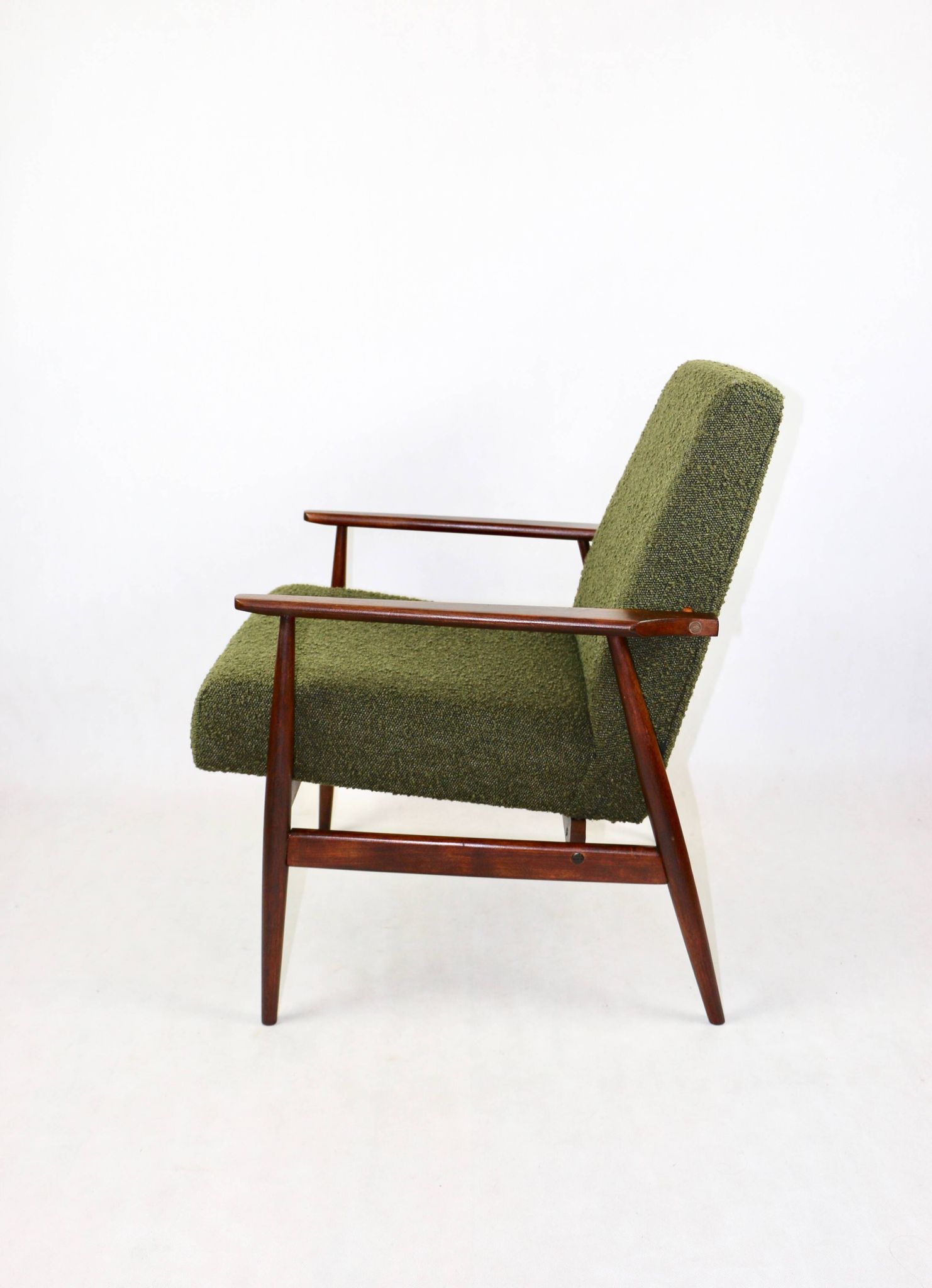 Armchair 'Lis', 1970s olive boucle, design by Henryk Lis - 2 pieces available