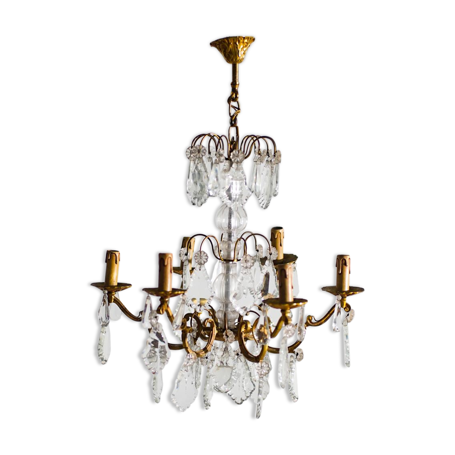 Chandelier cage with pendants and brass frame in Louis XV style