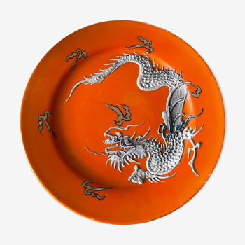 Ancienne assiette chinoise avec dragon porcelaine dragonware moriage 19 ème