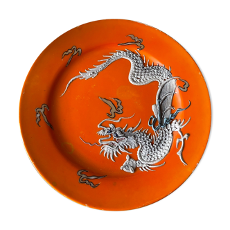 Ancient chinese plate with dragon porcelain dragonware moriage 19th