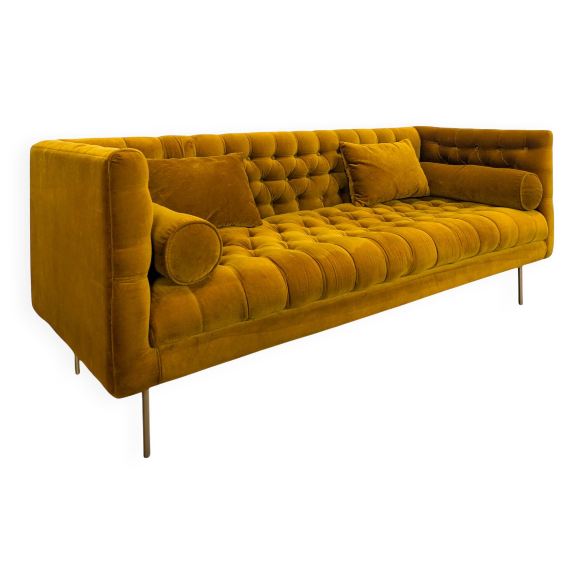 Saffron-colored velvet sofa