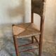 Brutalist vintage beech chair and mid-century straw