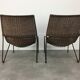 Pair of rattan and steel wire armchairs by frederick weinberg