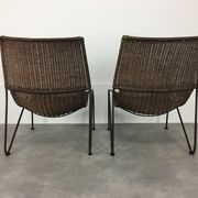 Pair of rattan and steel wire armchairs by frederick weinberg