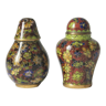 Salt shaker and pepper shaker in brass and vintage cloisonné enamel